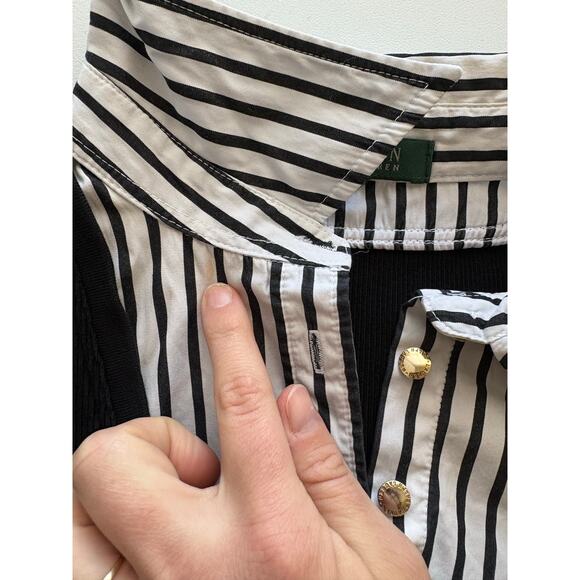 Lauren Ralph Lauren y2k knit sweater button down layered stripe black white work - Picture 4 of 9